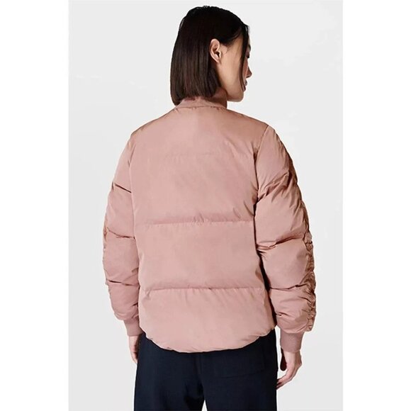Sweaty Betty Womens 4 Dusty Pink Insulated Puffer Bomber Jacket Ribbed Collar - Picture 3 of 15